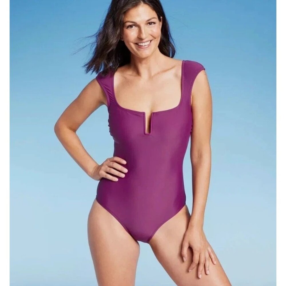 Shade & Shore Women's M Purple One-Piece Swimsuit With Full Seat Coverage a2489